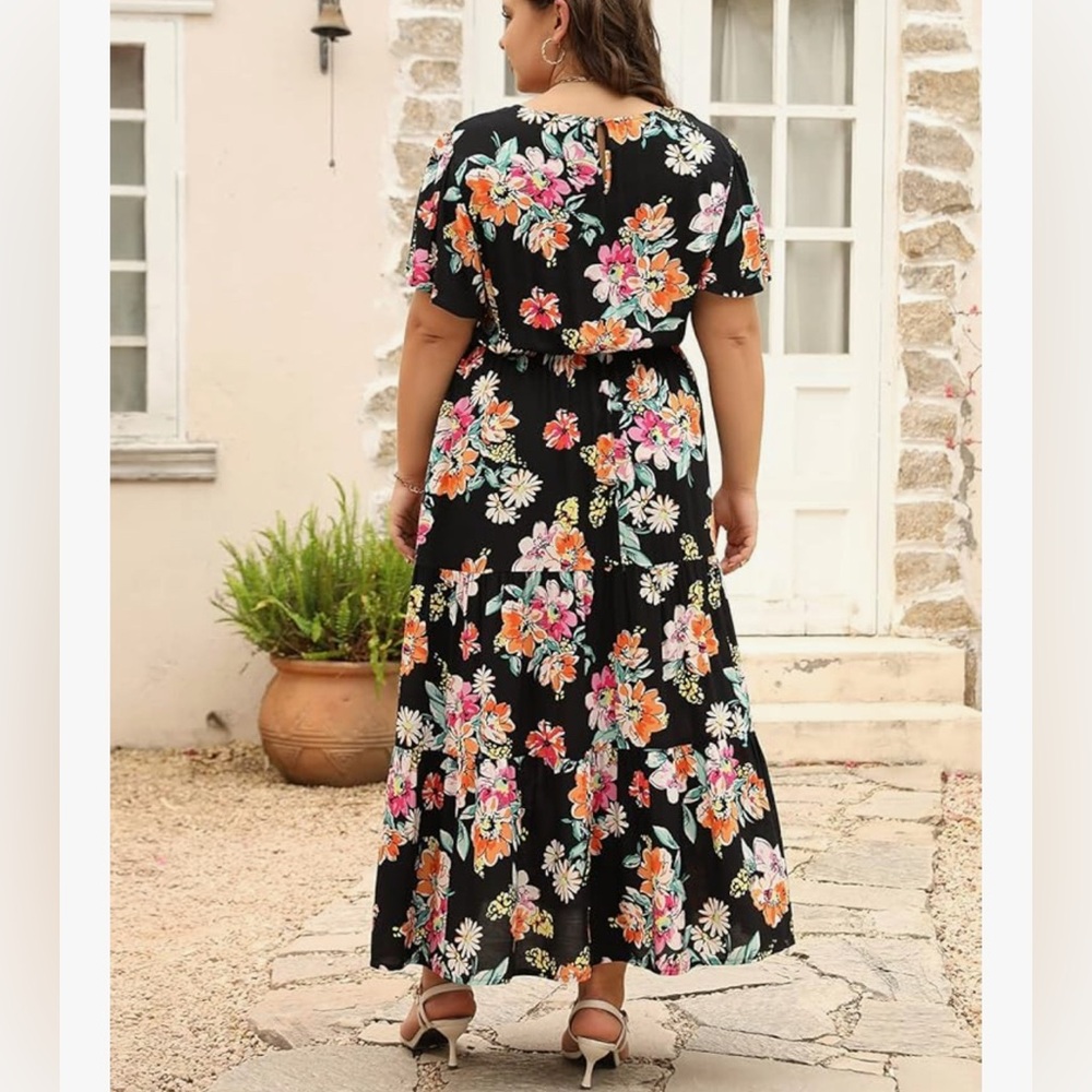 NWOT Nemidor Floral Black Maxi Dress - Picture 2 of 9
